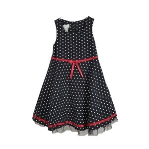 Bonnie Jean Black & White Polka Dot Tulle Red Ribbon Formal Dress 4T